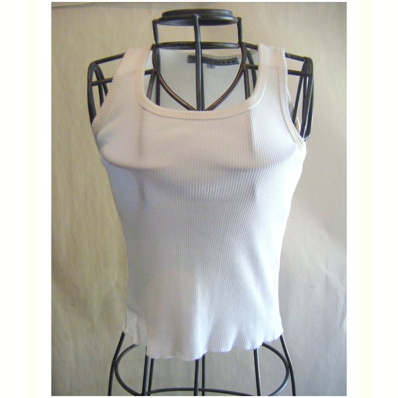 Basic White Ribbed Knit Tank Top Size Small - Picture 1 of 6